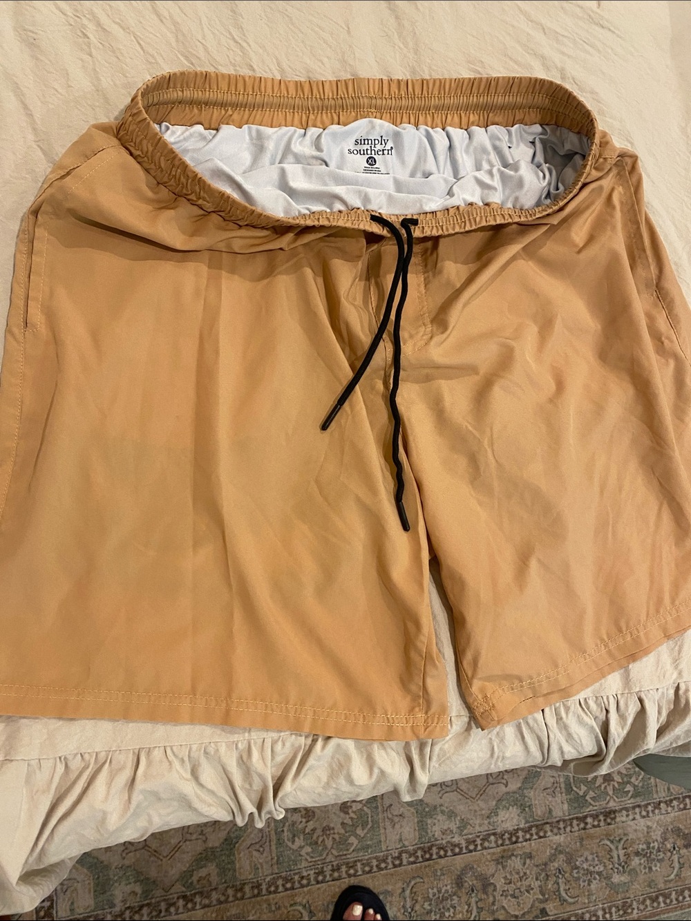 Simply Southern Men's Tan Athletic Shorts with Black Drawstring